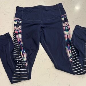 Athleta Leggings Women's Sm High Rise Navy Leggings Stripped And Floral Pattern